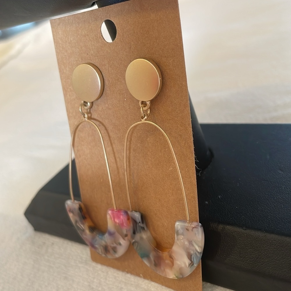 💐5/25 fun modern colorful acrylic teardrop open circle statement earrings - Picture 3 of 10